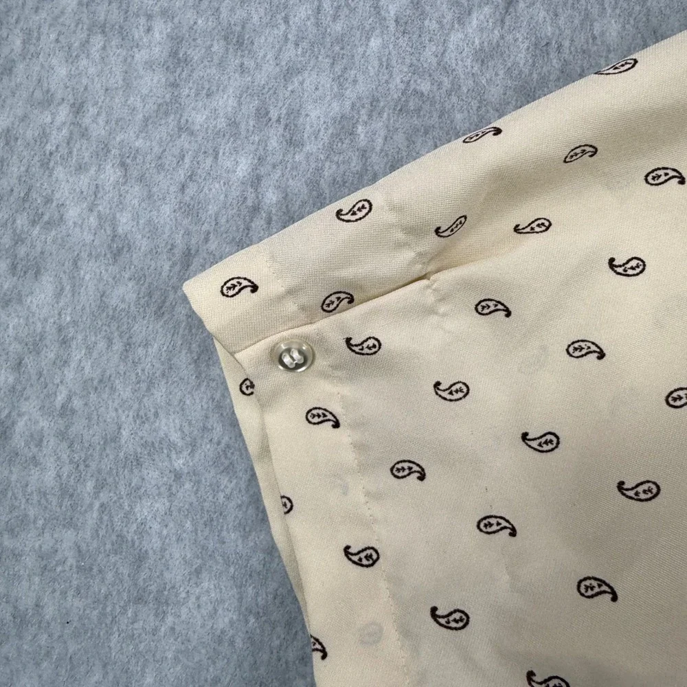 Vintage Arrow Sportswear Shirt Mens Large Beige Paisley 70s Loop Collar‎ Camp